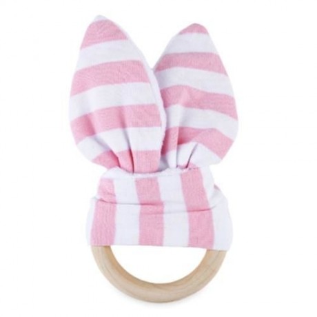 1PC STRIPED WOOL TEETHING RING TEETHER FOR BABIES (PINK STRIPE)