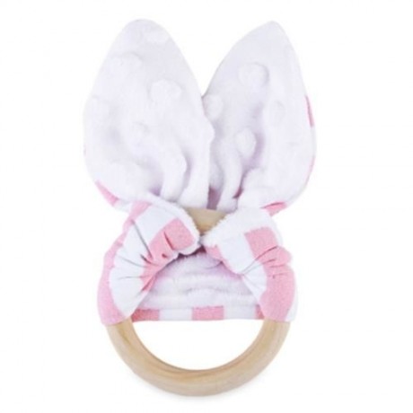 1PC STRIPED WOOL TEETHING RING TEETHER FOR BABIES (PINK STRIPE)
