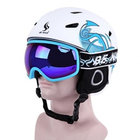BENICE SKIING HELMET WITH INNER ADJUSTABLE BUCKLE LINER CUSHION LAYER (WHITE)