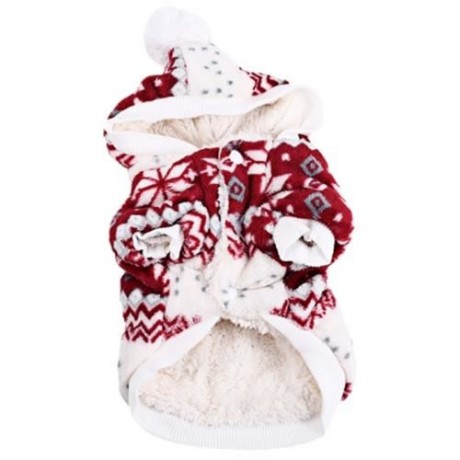 WARM CORAL FLEECE PET DOG CLOTHES COZY SNOWFLAKE PUPPY COAT (RED)