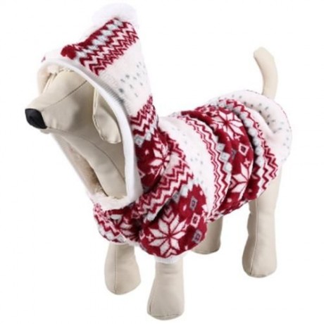 WARM CORAL FLEECE PET DOG CLOTHES COZY SNOWFLAKE PUPPY COAT (RED)