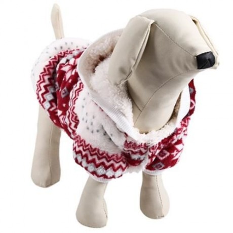 WARM CORAL FLEECE PET DOG CLOTHES COZY SNOWFLAKE PUPPY COAT (RED)