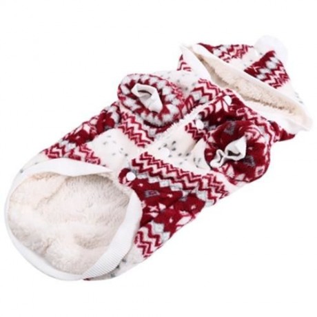 WARM CORAL FLEECE PET DOG CLOTHES COZY SNOWFLAKE PUPPY COAT (RED)