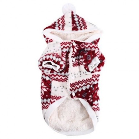 WARM CORAL FLEECE PET DOG CLOTHES COZY SNOWFLAKE PUPPY COAT (CLARET)