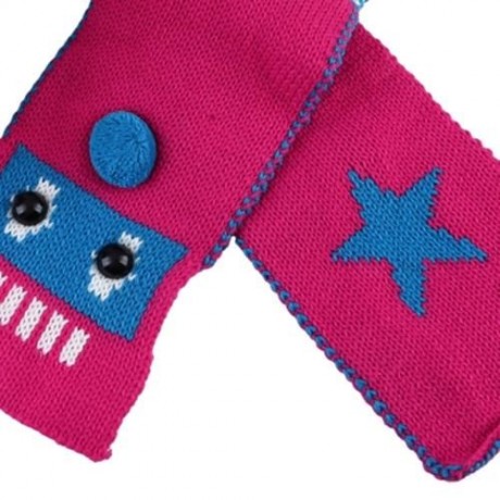 2PCS CUTE BABY CHILD ROBOT SHAPE STAR SMILE FACE HAT STRIPED SCARF (ROSE MADDER)
