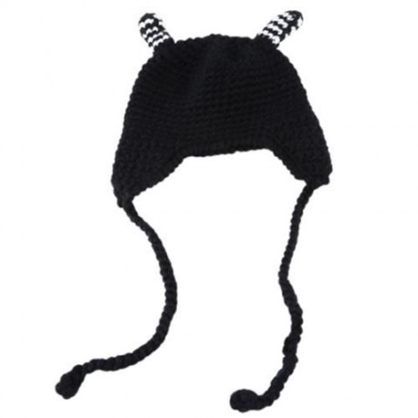 CUTE KID CARTOON KNITTING LACING WOOL HAT (BLACK)