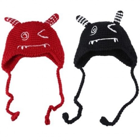 CUTE KID CARTOON KNITTING LACING WOOL HAT (BLACK)