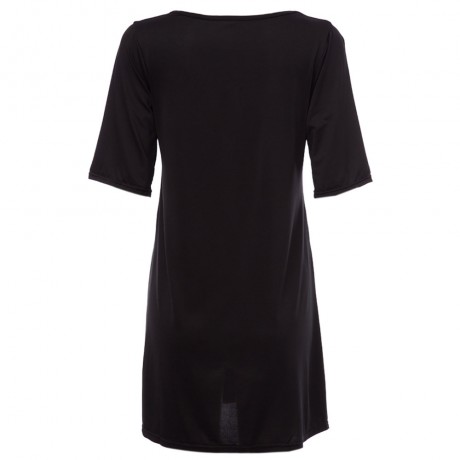 SIMPLE ROUND COLLAR HALF SLEEVE A-LINE BLACK DRESS FOR LADIES