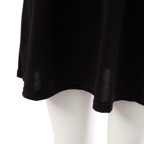 SIMPLE ROUND COLLAR HALF SLEEVE A-LINE BLACK DRESS FOR LADIES
