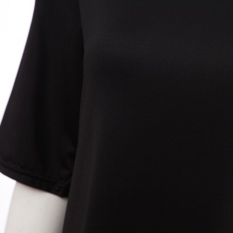 SIMPLE ROUND COLLAR HALF SLEEVE A-LINE BLACK DRESS FOR LADIES