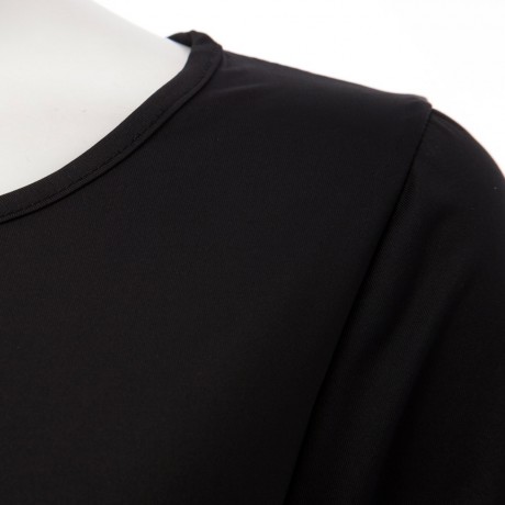 SIMPLE ROUND COLLAR HALF SLEEVE A-LINE BLACK DRESS FOR LADIES