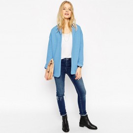 STYLISH LAPEL COLLAR LONG SLEEVE PURE COLOR WOMEN'S COAT