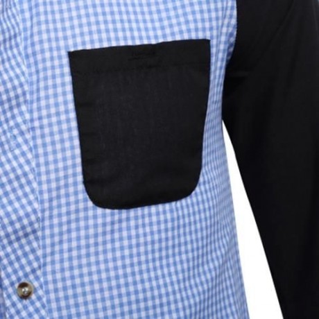CASUAL GRID DESIGN COLOR BLOCK MALE LONG SLEEVE SHIRT (BLUE)