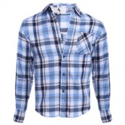 CASUAL GRID DESIGN SLIM FIT MALE LONG SLEEVE SHIRT (AZURE)