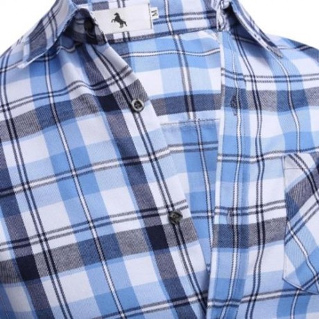 CASUAL GRID DESIGN SLIM FIT MALE LONG SLEEVE SHIRT (AZURE)