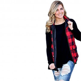 STAND COLLAR PLAID PRINT ZIPPERED WOMEN DOWN VEST