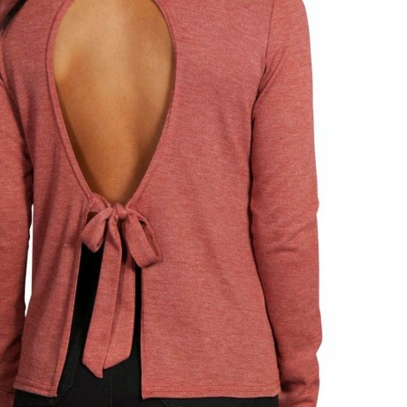 SEXY ROUND COLLAR LONG SLEEVE HOLLOW OUT LACE-UP WOMEN T-SHIRT