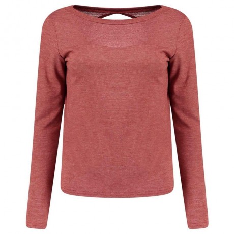 SEXY ROUND COLLAR LONG SLEEVE HOLLOW OUT LACE-UP WOMEN T-SHIRT