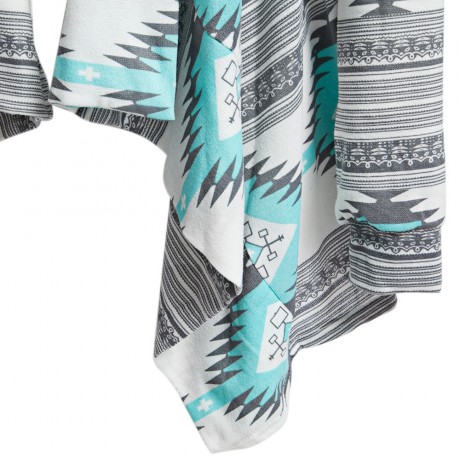 STYLISH COLLARLESS LONG SLEEVE TRIBAL PRINT ASYMMETRICAL CARDIGAN FOR LADIES