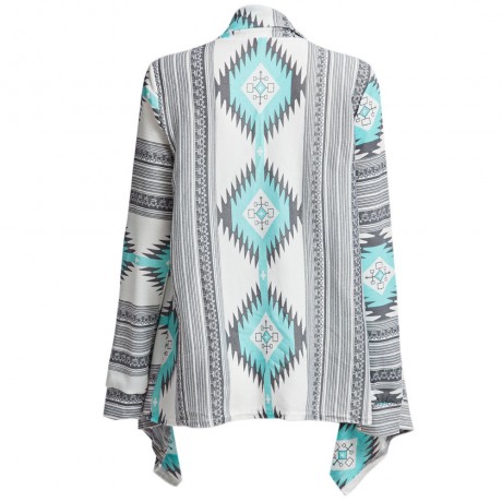 STYLISH COLLARLESS LONG SLEEVE TRIBAL PRINT ASYMMETRICAL CARDIGAN FOR LADIES