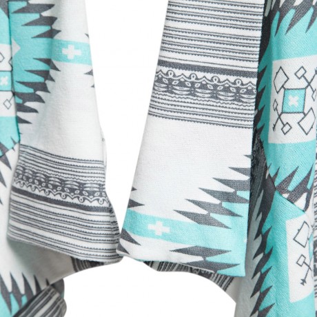 STYLISH COLLARLESS LONG SLEEVE TRIBAL PRINT ASYMMETRICAL CARDIGAN FOR LADIES