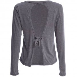 SEXY ROUND COLLAR LONG SLEEVE HOLLOW OUT LACE-UP WOMEN T-SHIRT