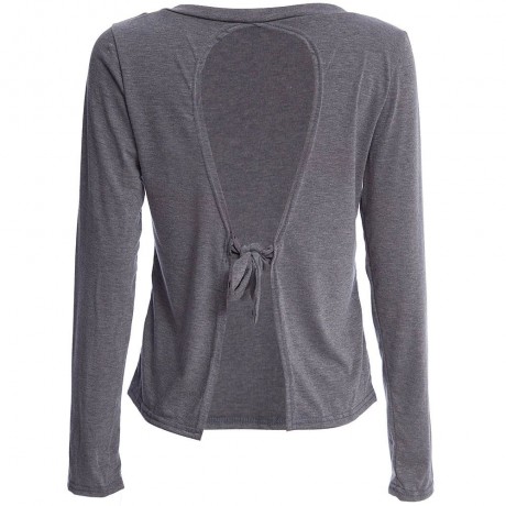 SEXY ROUND COLLAR LONG SLEEVE HOLLOW OUT LACE-UP WOMEN T-SHIRT
