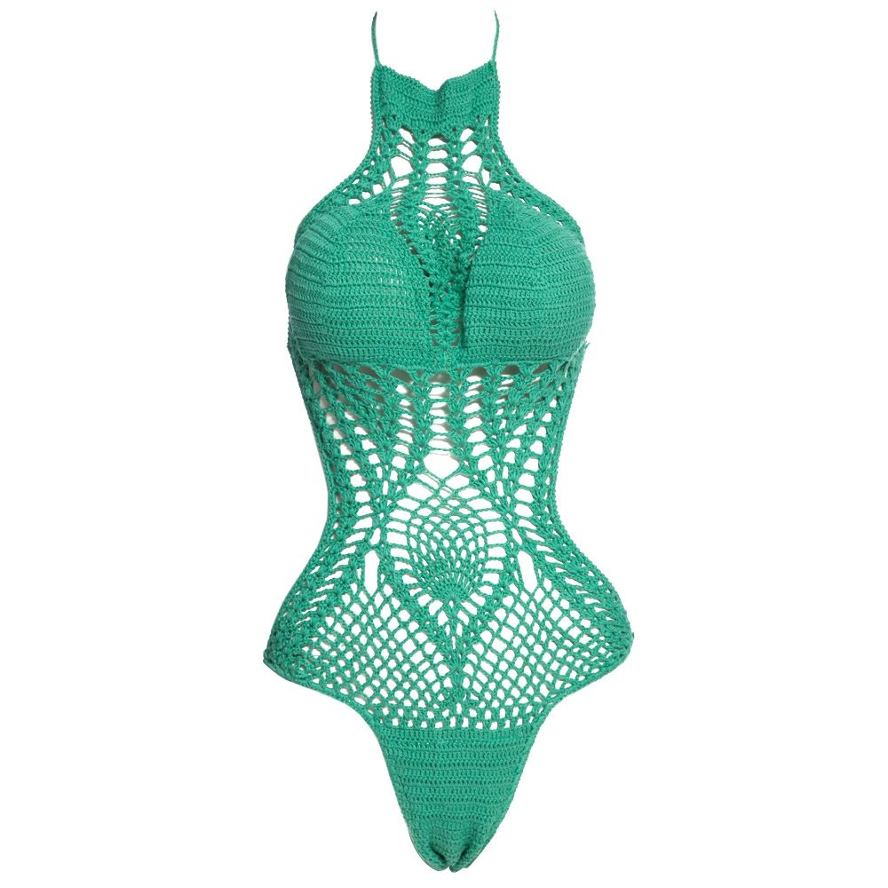 SEXY JEWEL COLLAR SLEEVELESS HOLLOW OUT KNITTED JUMPSUIT SWIMSUIT FOR WOMEN