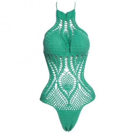 SEXY JEWEL COLLAR SLEEVELESS HOLLOW OUT KNITTED JUMPSUIT SWIMSUIT FOR WOMEN