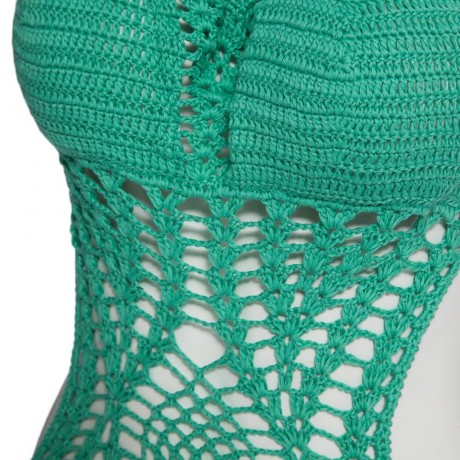 SEXY JEWEL COLLAR SLEEVELESS HOLLOW OUT KNITTED JUMPSUIT SWIMSUIT FOR WOMEN