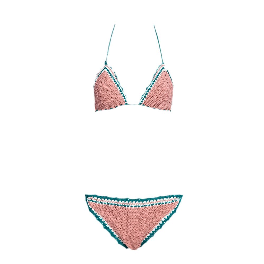 SEXY HALTER COLOR BLOCK SPLICED KNITTED WOMEN BIKINI SET