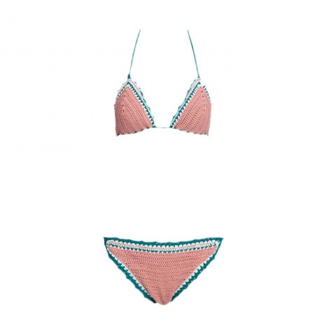 SEXY HALTER COLOR BLOCK SPLICED KNITTED WOMEN BIKINI SET