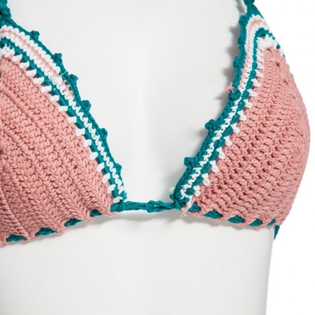 SEXY HALTER COLOR BLOCK SPLICED KNITTED WOMEN BIKINI SET