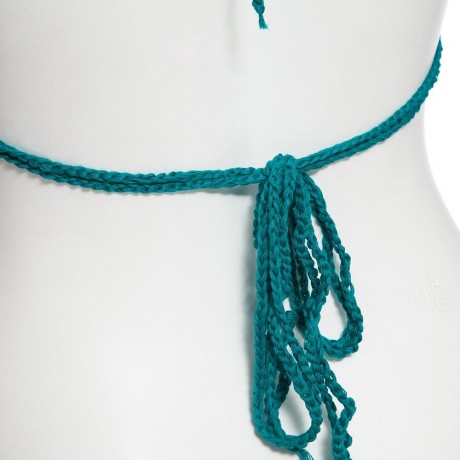 SEXY HALTER COLOR BLOCK SPLICED KNITTED WOMEN BIKINI SET