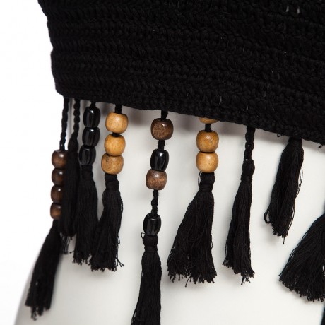 RETRO STYLE HALTER HOLLOW OUT KNITTED FRINGED WOMEN BIKINI TOP