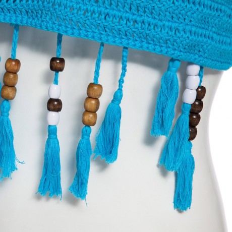 RETRO STYLE HALTER HOLLOW OUT KNITTED FRINGED WOMEN BIKINI TOP