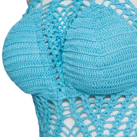 SEXY JEWEL COLLAR SLEEVELESS HOLLOW OUT KNITTED JUMPSUIT SWIMSUIT FOR WOMEN