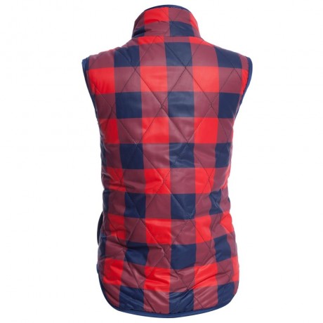 STAND COLLAR PLAID PRINT ZIPPERED WOMEN DOWN VEST
