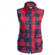 STAND COLLAR PLAID PRINT ZIPPERED WOMEN DOWN VEST