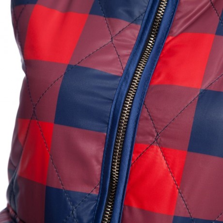 STAND COLLAR PLAID PRINT ZIPPERED WOMEN DOWN VEST