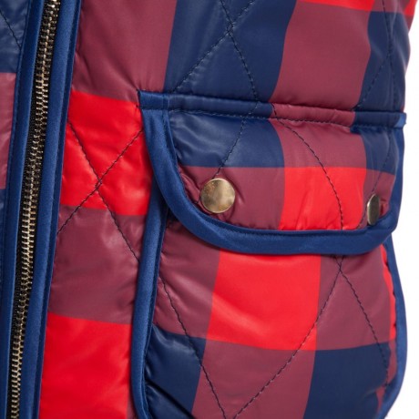 STAND COLLAR PLAID PRINT ZIPPERED WOMEN DOWN VEST