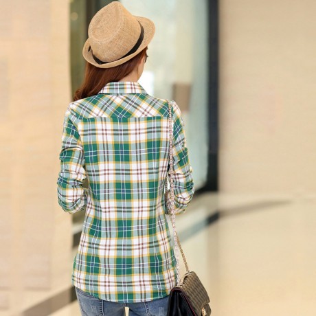 PREPPY SHIRT COLLAR LONG SLEEVE PLAID PRINT COLOR BLOCK SHIRT FOR WOMEN