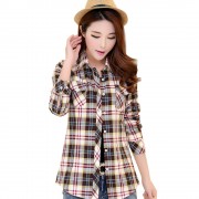 PREPPY SHIRT COLLAR LONG SLEEVE PLAID PRINT COLOR BLOCK SHIRT FOR WOMEN
