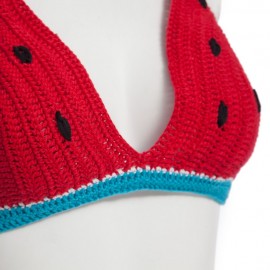 SEXY FRESH WATERMELON DESIGN WIRE FREE BACKLESS KNITED WOMEN BIKINI SET