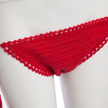 SEXY FRESH WATERMELON DESIGN WIRE FREE BACKLESS KNITED WOMEN BIKINI SET