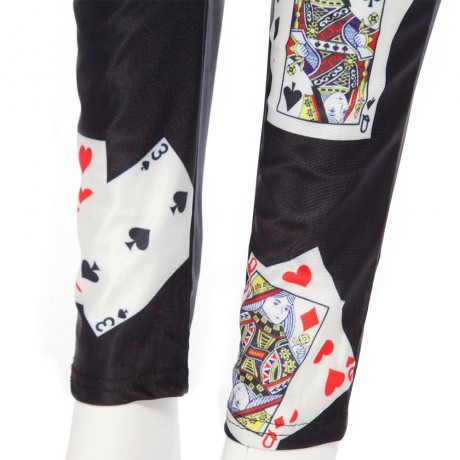 TRENDY ROUND COLLAR LONG SLEEVE CROP TOP   ELASTIC WAIST POKER PRINT LEGGINGS  LEGGINGS FO