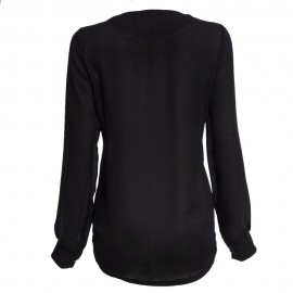 STYLISH V-NECK LONG SLEEVE CRISS-CROSS CHIFFON BLOUSE FOR WOMEN