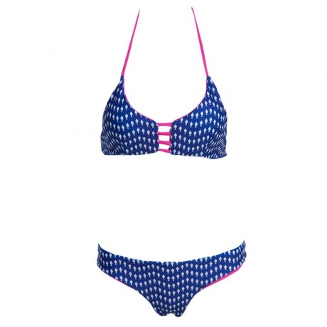 REFRESHING STYLE HALTER FULL PRINT LOW WAIST TWO PIECE BIKINI SET FOR WOMEN