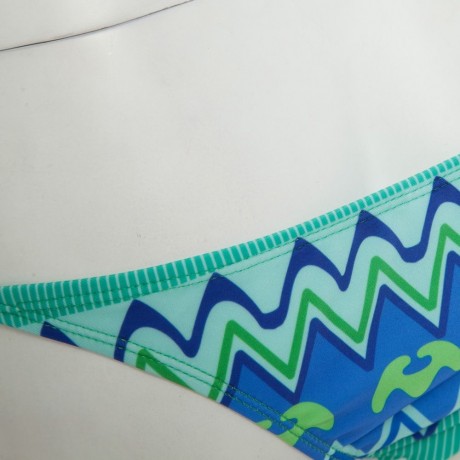 CHIC SPAGHETTI STRAP KNITTED LOW WAIST TRIBAL PRINT TWO PIECE SWIMWEAR FOR WOMEN