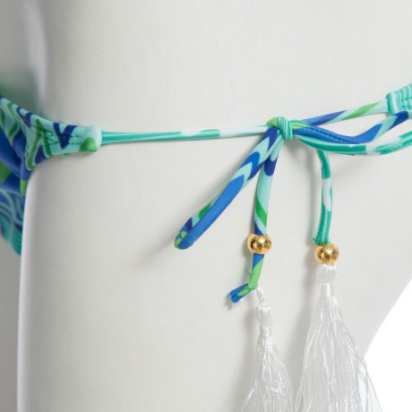 CHIC SPAGHETTI STRAP KNITTED LOW WAIST TRIBAL PRINT TWO PIECE SWIMWEAR FOR WOMEN